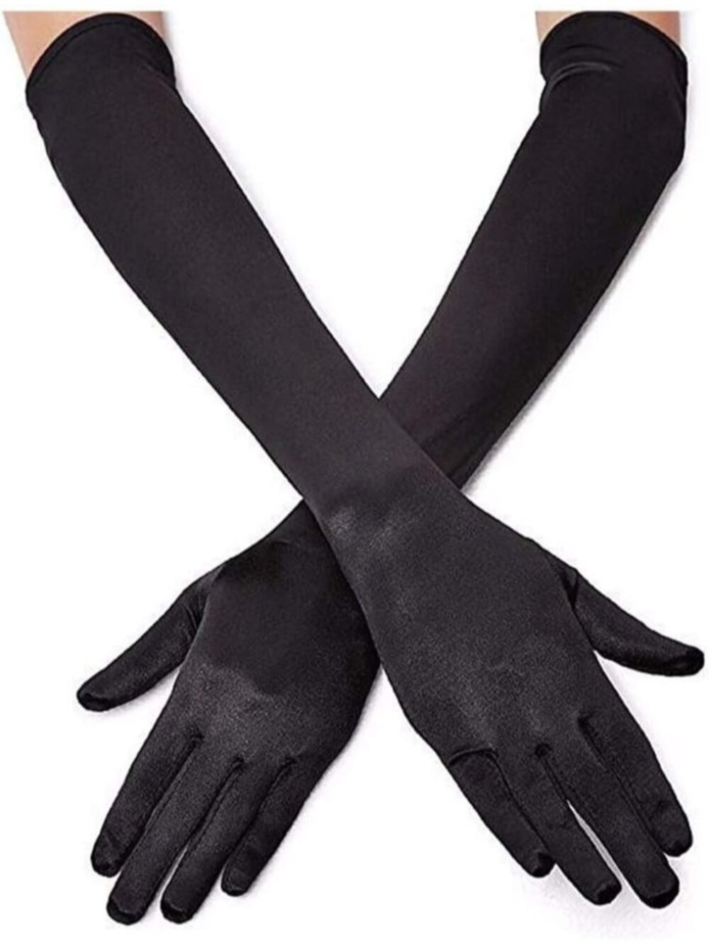 Women's Black Elegant Elbow Length Satin Finger Long Vintage Satin Opera Gloves